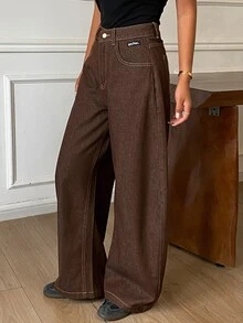 DAZY Women's Casual Versatile Daily Wear Denim Jeans With Pockets And Buttons Fall - Brown - View 4