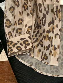Plus Size Women's Leopard Print Single-Breasted Casual Daily Wear Shirt - Multicolor - View 3