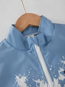 SHEIN Coolqubz 小男孩拼色拉鍊長袖上衣與長褲休閒日常兩件套 - 藍白色 - 查看 3