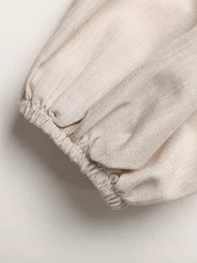 SHEIN 青少年女孩早秋休閒優雅純色梭織露肩抓皺不對稱設計收腰洋裝（附腰帶），卡其色女童洋裝，適合日常優雅穿著、返校季、畢業季 - 卡其色 - 查看 9