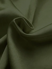 SHEIN Raffinéa Blus Lengan Pendek Satin dengan Hem Asimetris, Busana Musim Panas Elegan untuk Wanita, Motif Patchwork Renda Prancis - Hijau Tentara - View 6