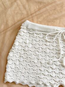 Soleia Women's Plus Size White Textured Knit Shorts For Vacation - White - View 5