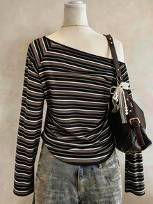 Lalippa Women's Striped Casual Raglan Long Sleeve Loose Fit T-Shirt - Pink - View 2