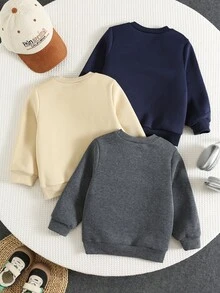 SHEIN 小男孩字母與數字圖案圓領休閒日常長袖衛衣 - 彩色 - 查看 2