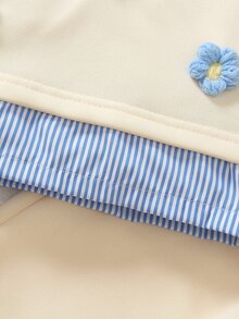 Elladie kids 女童韓系活力寬鬆灰色花卉衛衣 2合1蝴蝶結圖案 2件套 - 卡其色 - 查看 7