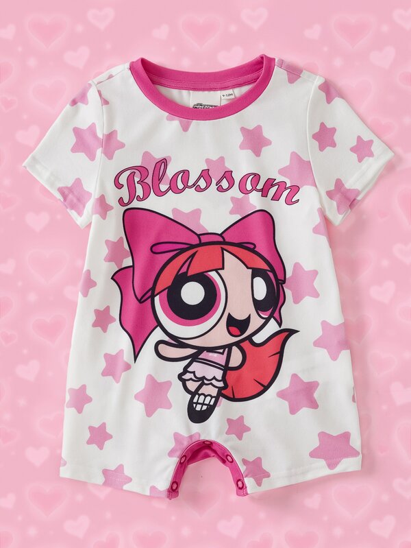 THE POWERPUFF GIRLS X SHEIN Baby Girl Star Cartoon Print Romper