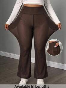 SHEIN PETITE CURVE 大尺碼女款純色休閒百搭日常穿著長褲 - 黑色 - 查看 1