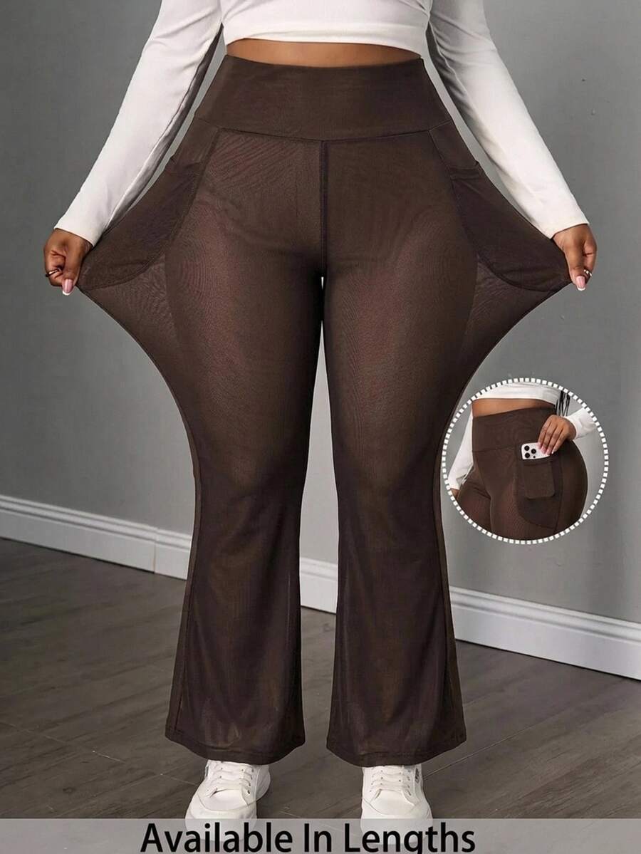 SHEIN PETITE CURVE 大尺碼女款純色休閒百搭日常穿著長褲 - 黑色 - 查看 1