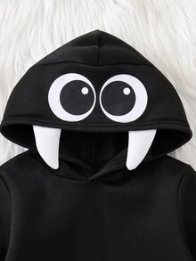 SHEIN 小男孩卡通恐龍圖案拼色連帽長袖套頭運動衫 - 彩色 - 查看 3