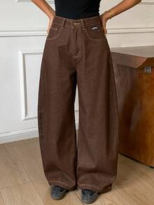 DAZY Women's Casual Versatile Daily Wear Denim Jeans With Pockets And Buttons Fall - Brown - View 3