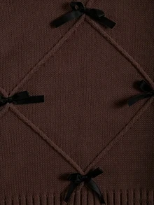 GlowEve 女款蝴蝶結裝飾休閒可愛學院風百搭日常穿搭針織背心黑色秋季校園風 - 咖啡棕 - 查看 6