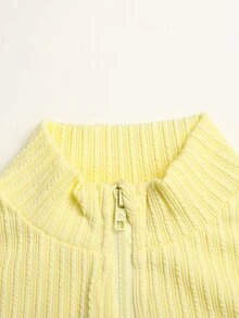 SHEIN Tween Girl 黃色粉色拼接長袖小立領夾克背心與裙子 3 件套運動裝 - 黃色 - 查看 5