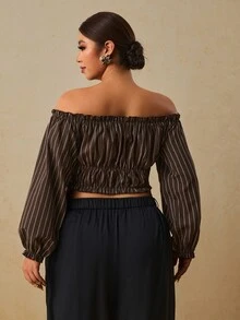Travachic 大尺碼棕色繫帶休閒性感復古 80s 90s 女款襯衫，秋季優雅外出、早午餐、約會之夜、夜生活、度假穿搭 - 咖啡棕 - 查看 2