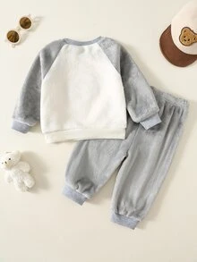 SHEIN 男嬰卡通考拉圖案抓絨內裡加厚圓領衛衣與鬆緊腰長褲兩件套 - 彩色 - 查看 2