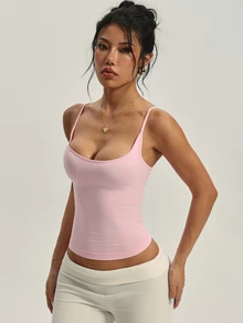 SHEIN Dewbera 女款無縫瑜伽運動背心，露背細肩帶設計 - 粉色 - 查看 7