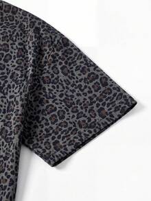 Resyla Men New Men's Leopard Print T-Shirt, Casual Streetwear Drop Shoulder Hip-Hop Style Crew Neck Short Sleeve Top Date Night Rave Grey Leopard Print Summer - Multicolor - View 5