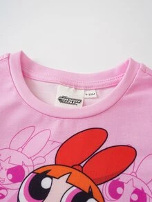 THE POWERPUFF GIRLS X SHEIN 女嬰卡通印花上衣 - 粉色 - 查看 3