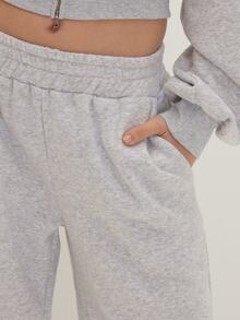 MUSEYN Grey Marl Elastic Waist Wide Leg Sweatpant Elegant Comfortable Casual Weekend Fall - Grey - View 5