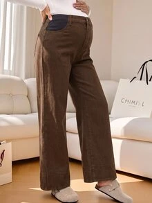 Boho Mama Maternity Casual Washed High Waist Jeans Cowgirl Outfits For Women Brown Pants - Brown - View 5