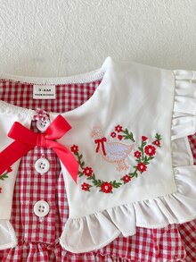 SHEIN Playful Pals 女嬰春/秋季新款可愛長袖公主洋裝，嬰兒幼兒時尚森系風格 - 紅色 - 查看 7