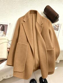 SHEIN Franclia European And American Autumn/Winter Camel Color Women's Overcoat With Large Pockets And Belt Decoration - Camel - View 4