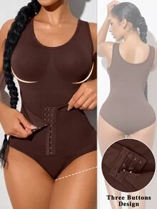 SHEIN 1pc Women's One-Piece Shapewear - Chocolate Brown - View 3