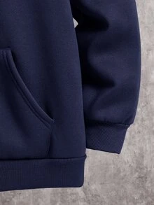 SHEIN 青少年男孩寬鬆灰色運動衫秋季夾克，休閒學院風，柔軟面料，返校季，畢業季，白色，冬季，舒適時尚 - 藏蓝色 - 查看 3