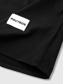 PAVTROS 男士街頭塗鴉大廓形短袖T恤與短褲兩件套，短版寬鬆版型，美式街頭嘻哈風，復古街頭，個性化，街舞、滑板、饒舌、塗鴉、次文化，寬鬆，中性，度假禮物，情侶穿搭 - 黑色 - 查看 4