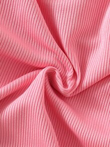 SHEIN 嬰兒女童純色套頭長袖上衣與3D兔子裝飾無袖吊帶連身褲T恤套裝 - 粉色 - 查看 5
