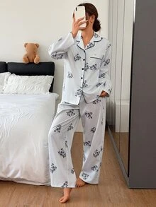 DAZY Women's Floral Print Long Sleeve Top And Pants Casual Daily Home Pajama Set Fall - Blue - View 5