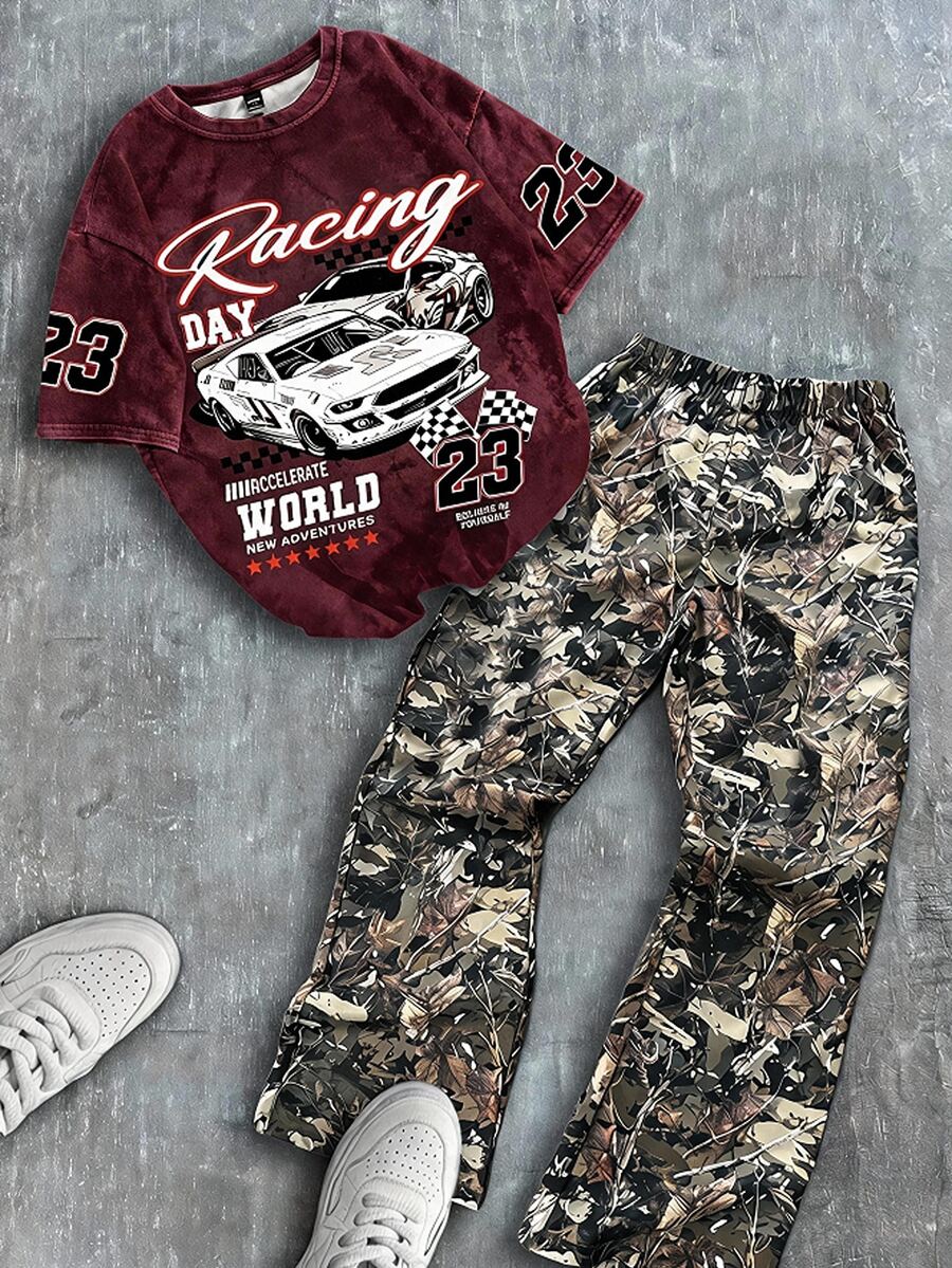 Tween Boy Crew Neck T-Shirt And Flare Pants Casual 2 Pieces Set, Suitable For Summer - Multicolor - View 1
