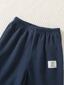 SHEIN 2件組 男童休閒舒適百搭立領半拉鍊套頭運動衫，織紋布料，搭配寬鬆版型長褲，適合秋冬穿著 - 藍色 - 查看 6