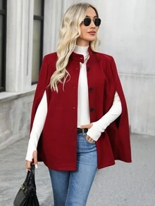 EMERY ROSE Women's Solid Color Casual Versatile Daily Overcoat - Burgundy - View 3