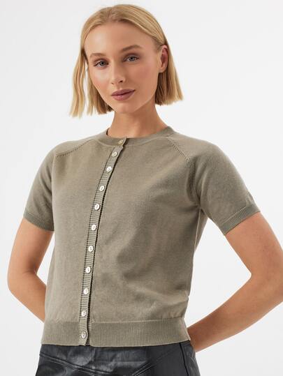 KÆRIA Hus Women's Solid Color Short Sleeve Single-Breasted Casual Knit Cardigan