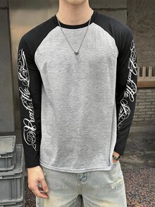 SHEIN 青少年男孩字母印花拼色休閒日常長袖T恤 - 彩色 - 查看 5
