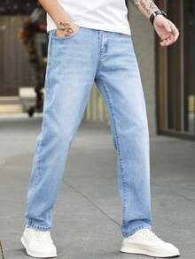 QuarKem Men's Plus Size Casual Washed Tapered Jeans - Blue - View 3