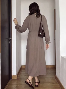 Solavon Women's Solid Color Long Arabian Dress - Camel - View 3