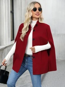 EMERY ROSE Women's Solid Color Casual Versatile Daily Overcoat - Burgundy - View 5