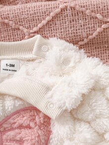 SHEIN Infant Clothes Autumn/Winter New Sweet Cute Sweatshirt & Fuzzy Long Pants 2 Pieces Set, Pink Cute Bear Head Pattern, Baby Outfit Set - Baby Pink - View 5