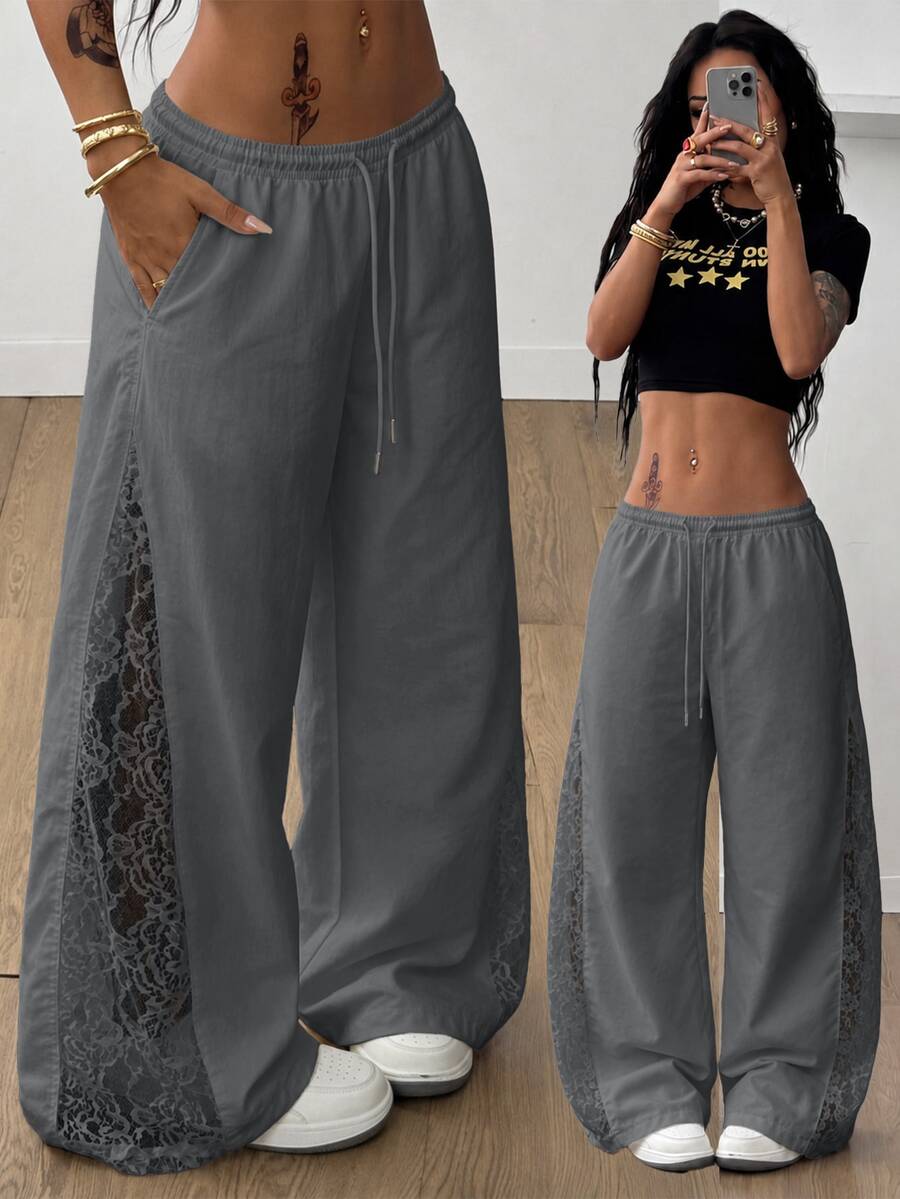Coolane Women's Spring And Summer Concert Streetwear Going Out Color-Blocked Parachute Pants - Dark Grey - View 1