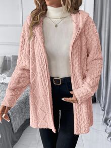 SHEIN Clasi 大尺碼女款純色保暖內裡連帽休閒冬季長袖夾克 - 藕粉色 - 查看 8