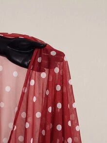 SHEIN ICON 女款大尺碼波點網紗不對稱上衣 - 紅色 - 查看 8
