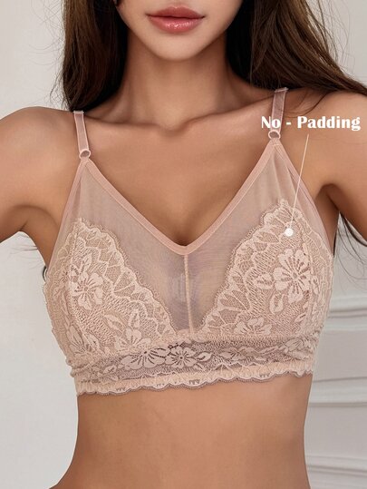 DAZY Women's Elegant Lace Contrast Mesh Bra