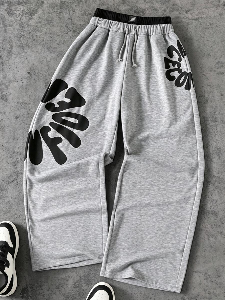 Coolqubz 1pc Men's Teen Fashion High Street Loose Wide Leg Knit Pants, Double Waist Design, Comfortable Fabric, Versatile Color, Suitable For Campus And Daily Wear, Ideal For Autumn/Winter - Grey - View 1