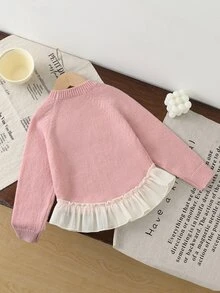 SHEIN Girls' Back To School Autumn/Winter Beige Sweet Sweater With Silk ...
