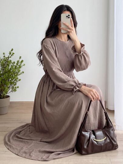 Solavon Damen einfarbiges langes arabisches Kleid