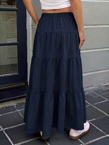 MainGRL 女款素色百褶休閒百搭日常穿著裙 - 藏蓝色 - 查看 2