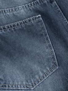 SHEIN ICON 女款寬腿鬆垮休閒百搭牛仔褲，附口袋 - 黑色 - 查看 5