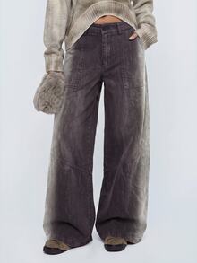Avantive Women's Casual Washed Wide Leg Long Pants - Grey - View 4