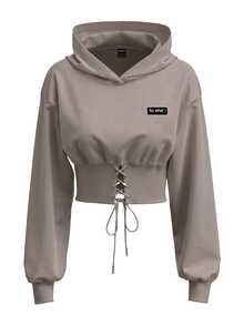 SHEIN EZwear 白色針織女款連帽衫，秋冬長袖上衣 - 灰色 - 查看 1